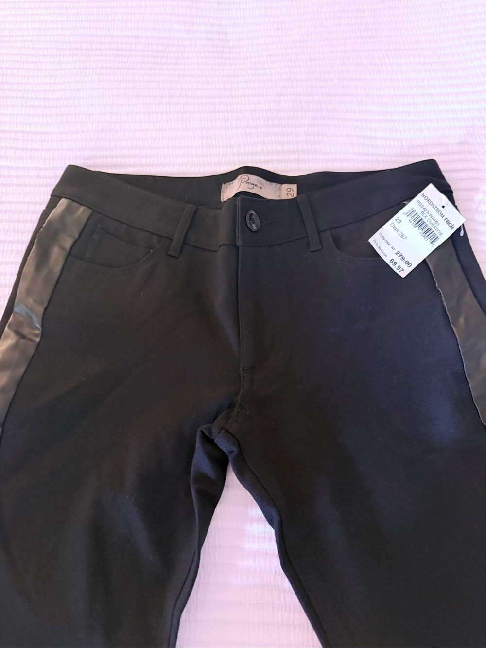 2 pair PAIGE Black Women's Skinny Pants with Faux Leather Side Trim